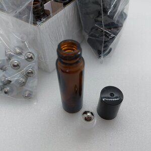 Bundle Of 24 New Amber Glass Essential Oil Bottles, Roller & Lids